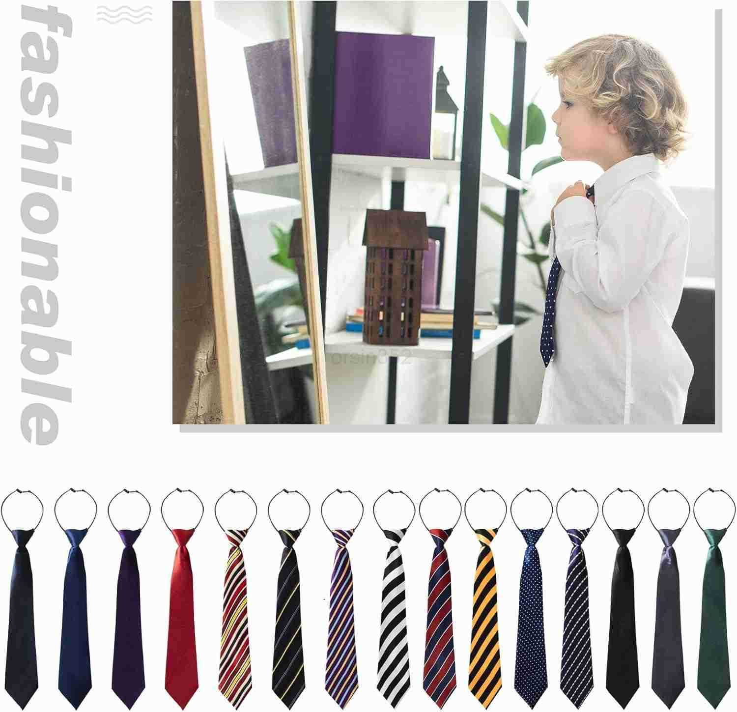 16 Pieces Boys Tie Skinny Kid Pre Tied Neckties Adjustable Tie children Solid Color Striped Boys Neckties for Kids Toddler School Uniforms Ages 410W25