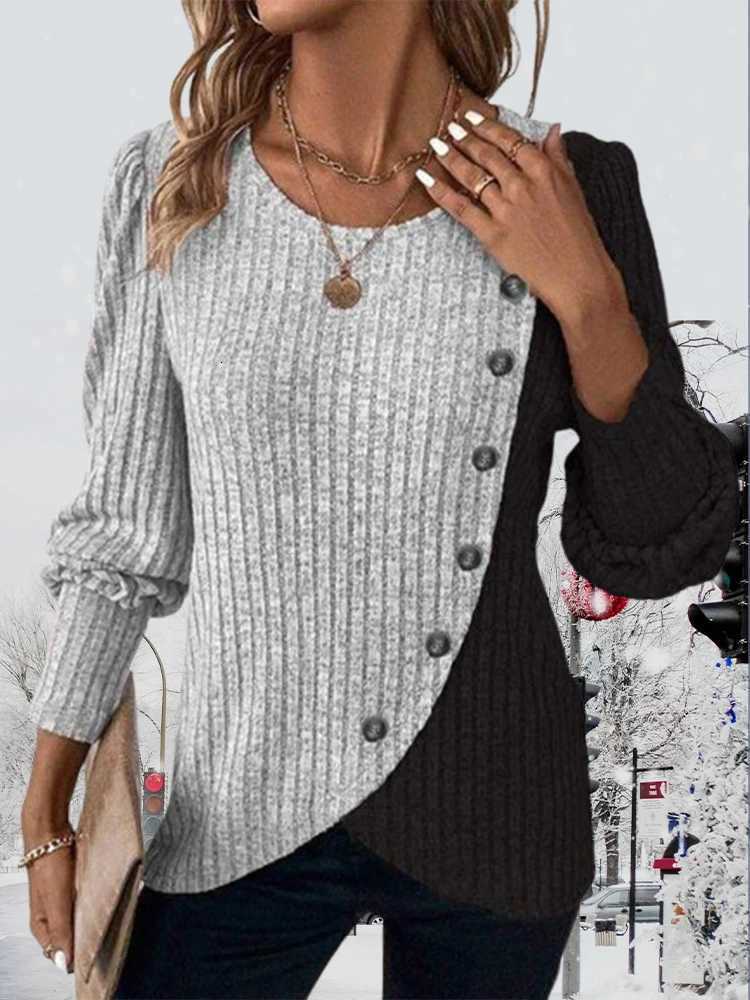 Autumn Long Sleeve Buttons Pit Striped Women Sweaters Contrast Color Long Sleeve ONeck Pullovers Loose Simple Knitted Clothing M250904