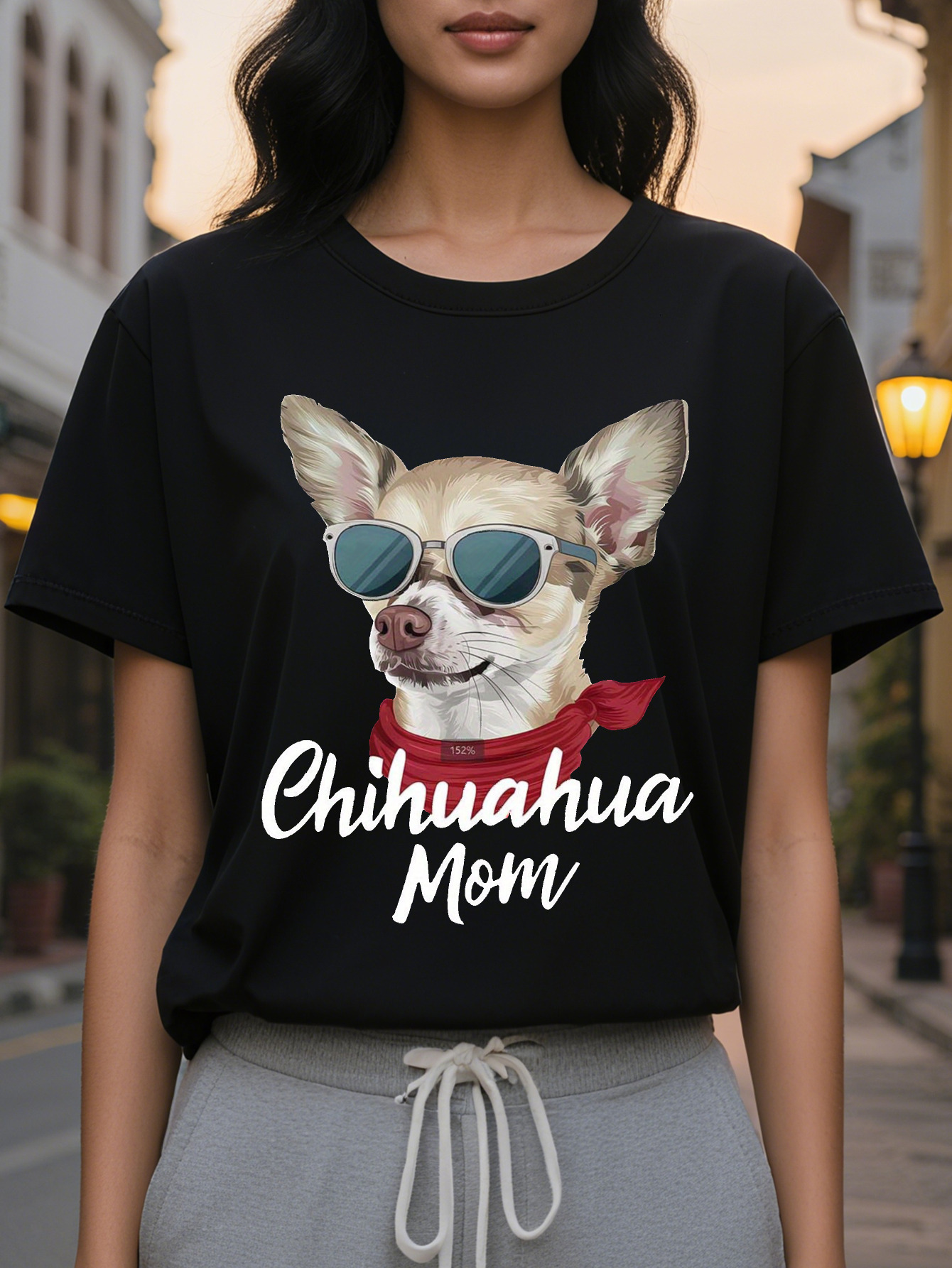 Women s Sleeveless Crewneck Vest Chihuahua Dress with Fashion Glasses and Polka Dot Headband Pet Lover Casual Summer