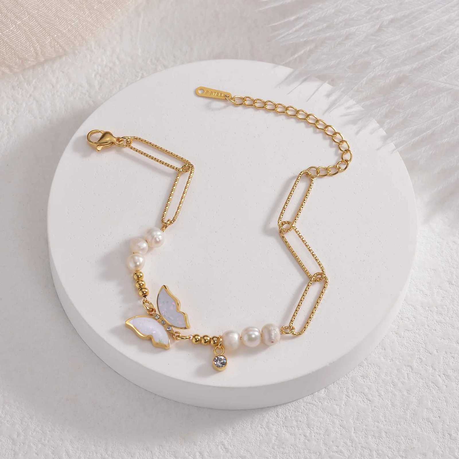 Akizoom Vintage White Bead Women Bracelets Gold Color Star Bracelet Stainl Steel Charm Wedding Bangle Mom Birtay Party GiftXJ250904