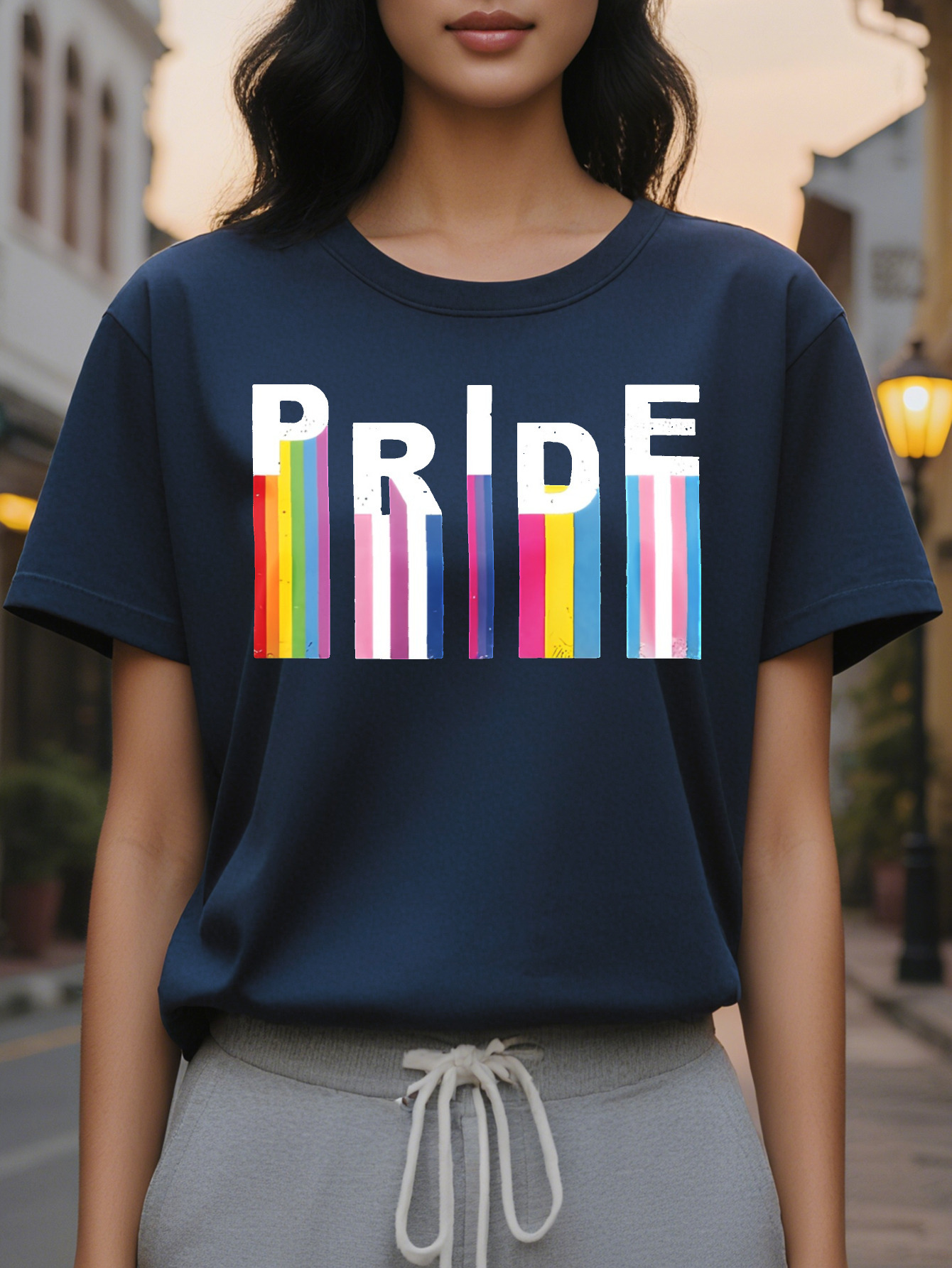 Large XL Pride Print T-Shirt Short Sleeve Crew Neck Casual Top for Summer Spring Women's Clothing Plus Size