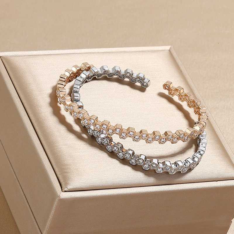 UILZ 316L Stainles Steel Open Hexagon Bracelet For Wen Highquty Exquisite Zircon Inlay Simple Not Fading Bracelet Jewelry Y250904