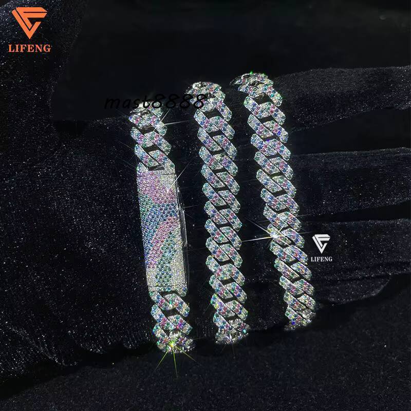 Luxury 925 Sterling Silver Womens Moissanite Necklace Iced Color VVS White Gold Plated Cuban Chain Custom Hip Hop Charm