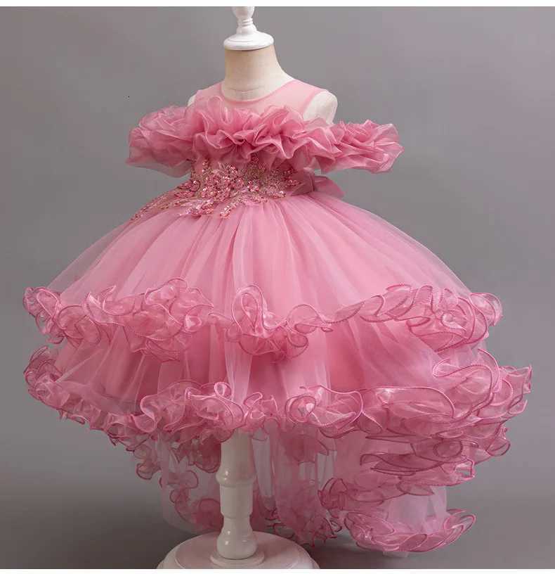 3-10 Year Old Girl Childrens Dragging Dress New Elegant Girl Performance Puff Skirt Princess Skirt Flower Children Wedding Girl Z250904