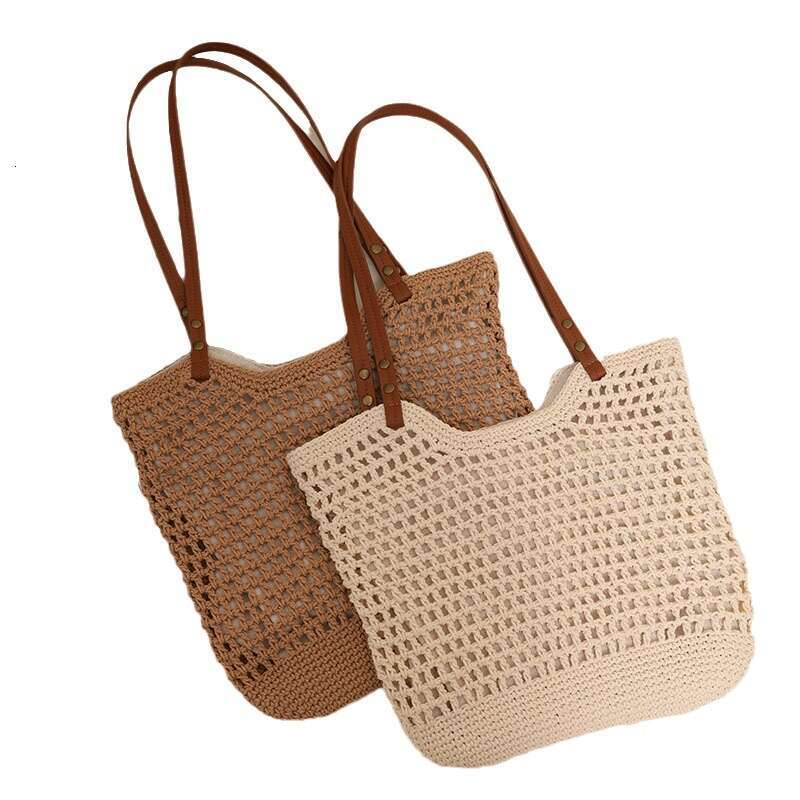 Casual Hollow Out Single Shoulder Cotton Woven Small Lazy Style Handheld Straw Vacation Beach Women's Bag