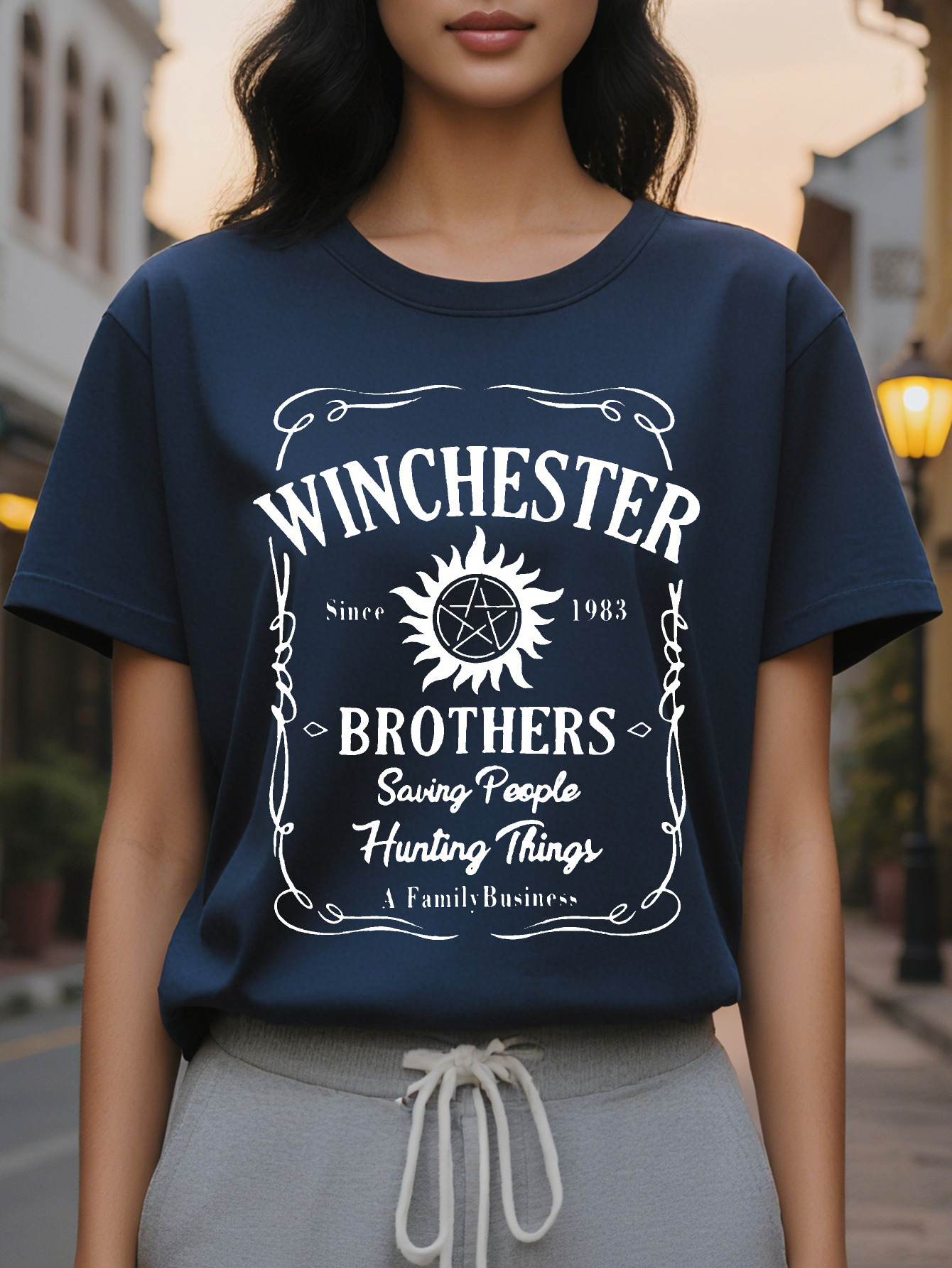 Large XL WINCHESTER BROTHERS Women's Graphic T-Shirt Soft Summer Casual Short Sleeve Tee with Retro Saving People Hunting Plus Size