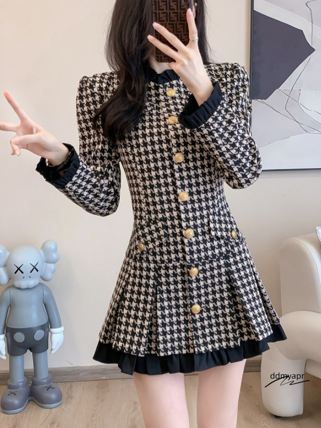 French Elegant Ddmyday Tweed Style Waist Suitable For Petite Womens Weight Loss Dress Autumn/Winter 241010 Ddmyday Ddmyday Ddmyday Ddmyday