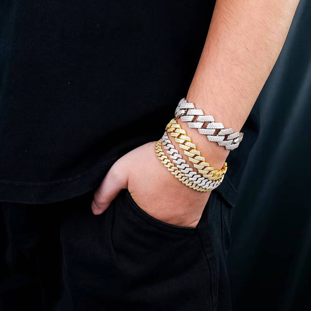 925 Silver Moissanite Jewelry 8mm 10mm sharp Angled Style Cuban Bracelet