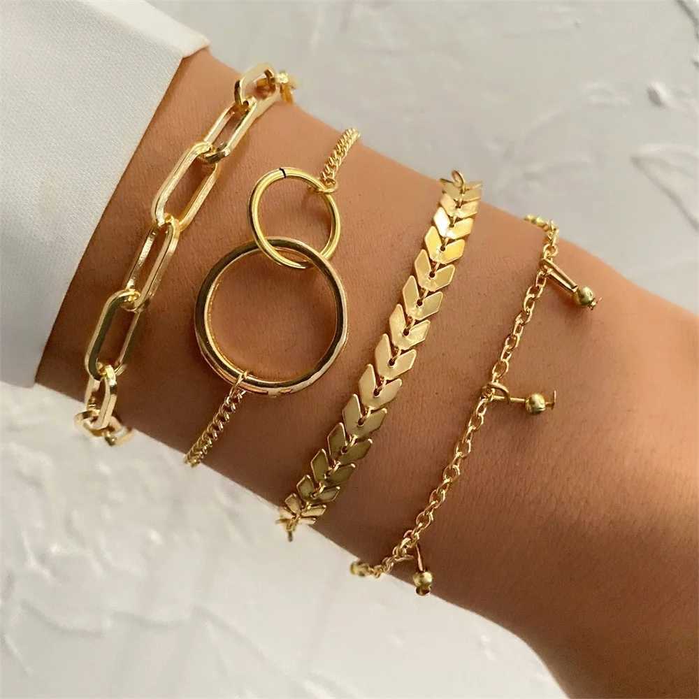 FNIO Tren Geometric Metal Bracelet for Women Gold Color Cuff Bangle Bracelet Set 2023 Classic Jewelry AccoriesXJ250904