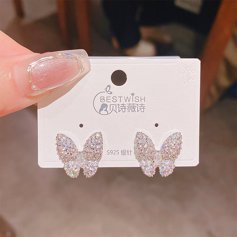 Designer Luxury Free Shipping 2025 New Flashing Zircon Butterfly Earrings For Women, Exquisite And Elegant Super Shiny Personality High-end Ear Jewelr