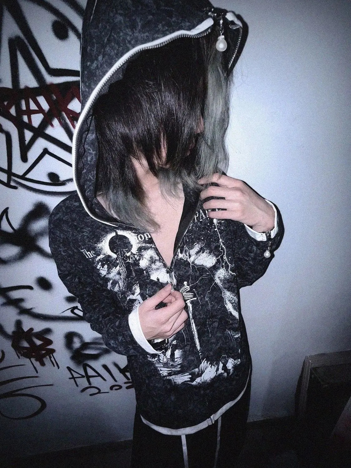 American vintage cardigan longsleeved sweater y2k unisex subculture punk hooded trendy Insworthy autumn and winter 250904