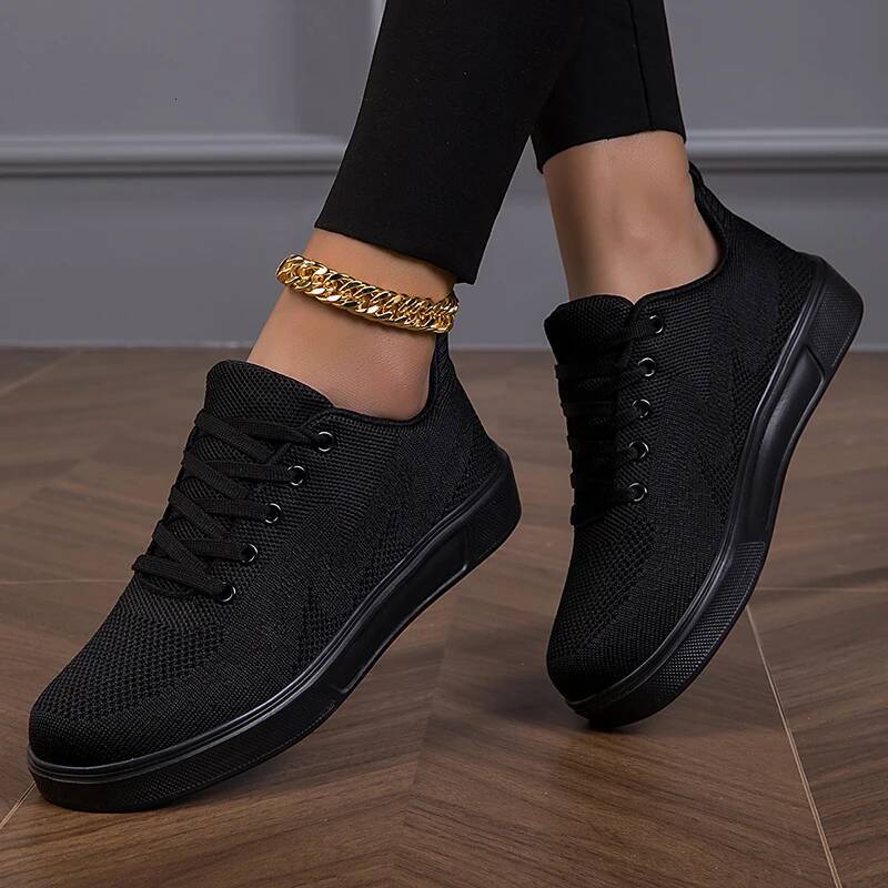 TUINANLE Black Women Casual Mesh Lace-up Sport Flat Shoes Girls Breathable White Chunky Sneakers Tenis Feminino ddmysaturn