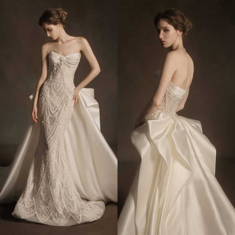 Graceful Sequins Wedding Dresses Crystal Pearls Mermaid Bridal Gowns with Cape Customized Bride Dress Vestidos De Novia