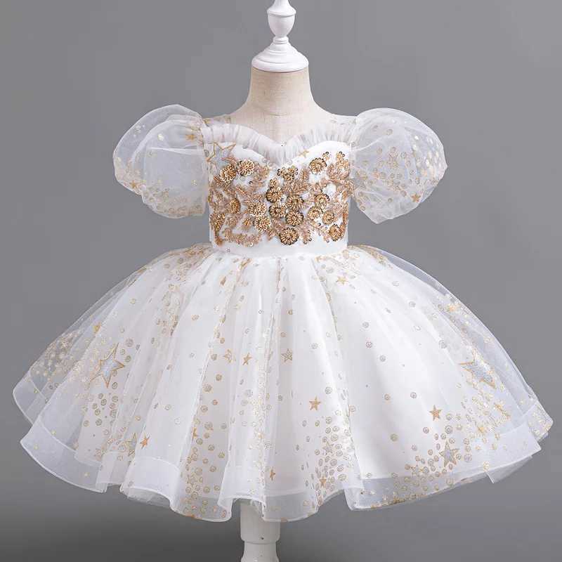 D8905 White Wedding Birthday Gown Lace Tutu Princess Dress Girls Children Clothing Kids Party For Girl Clothes Z250904