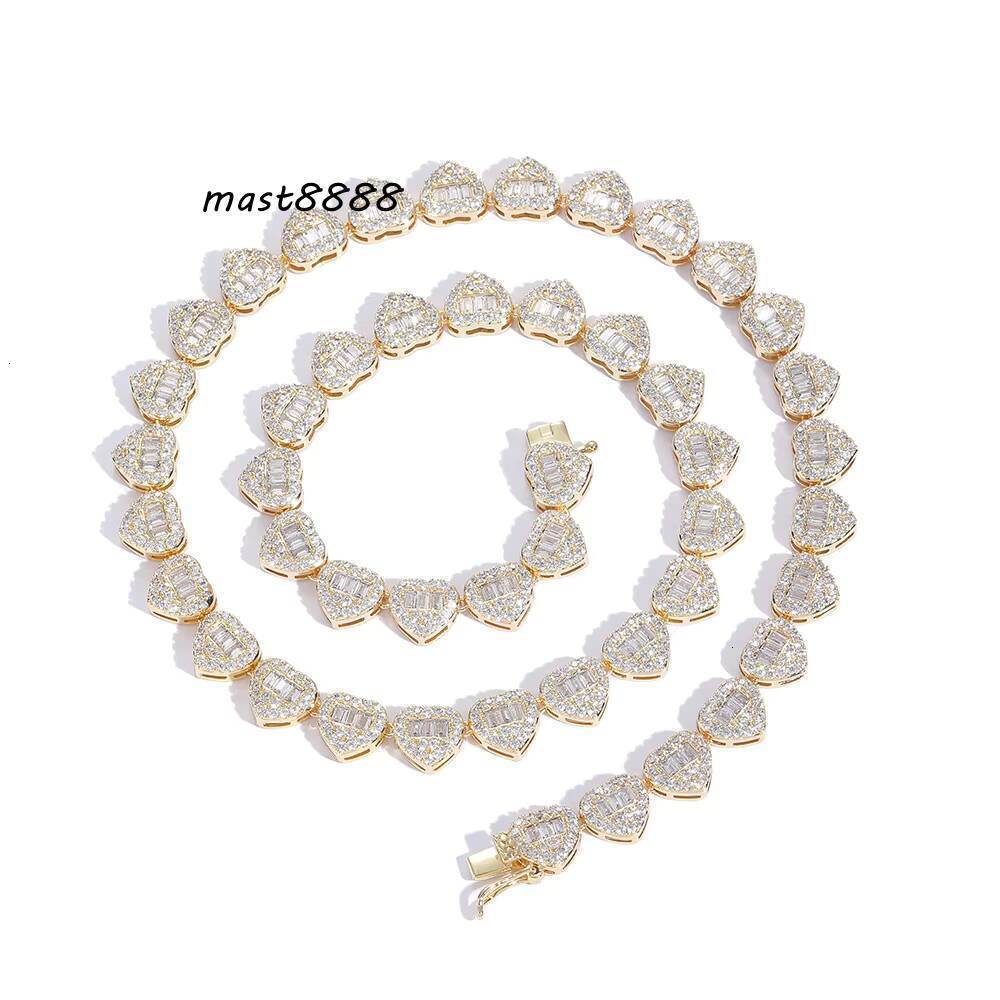 8mm Hip Hop Zircon Peach Heart Iced Out Zircon Necklace Fashion Trend Heart Shaped Tennis Chain