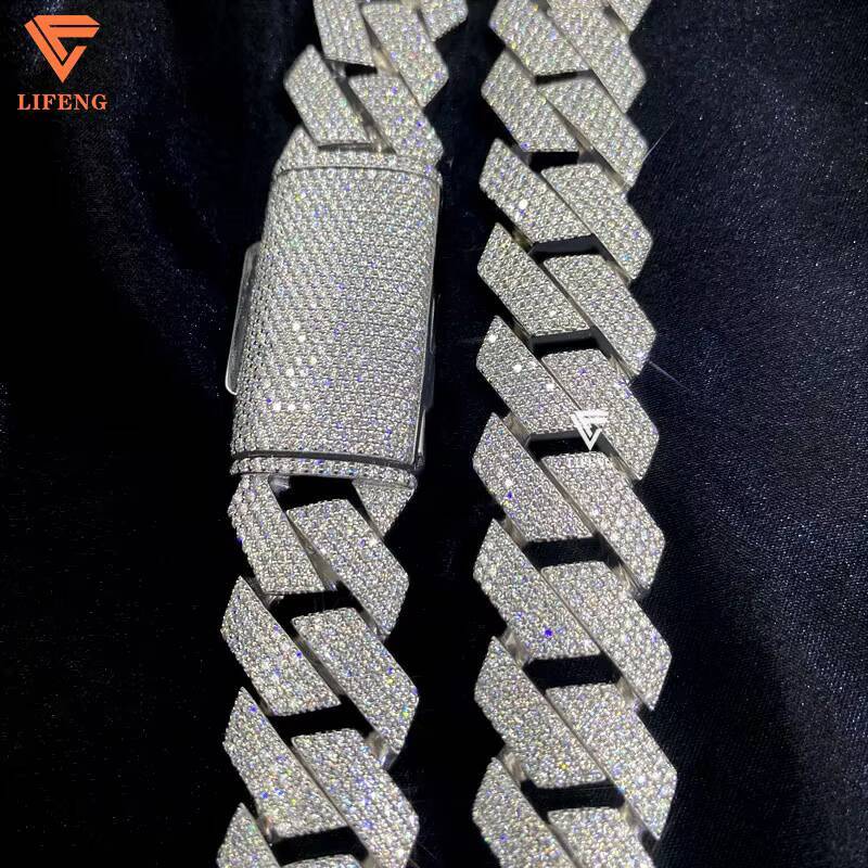 20mm Cuban Link Chain High Quality White Gold Plated 925 Sterling Silver Moissanite Necklace Bracelet Set for Men VVS Clarity