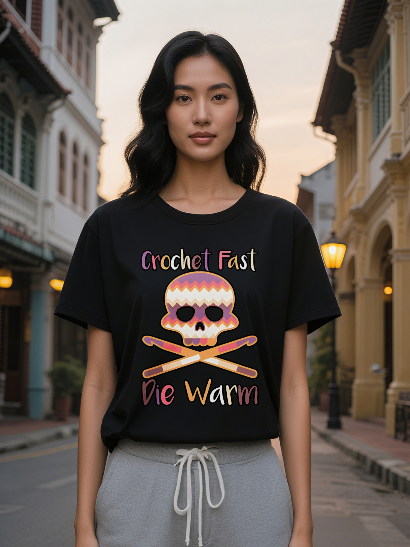 Large XL Casual Graphic T-Shirt Skull Hook Print with Crochet Fast Die Warm Text Black Round Neck Summer Top hine Plus Size