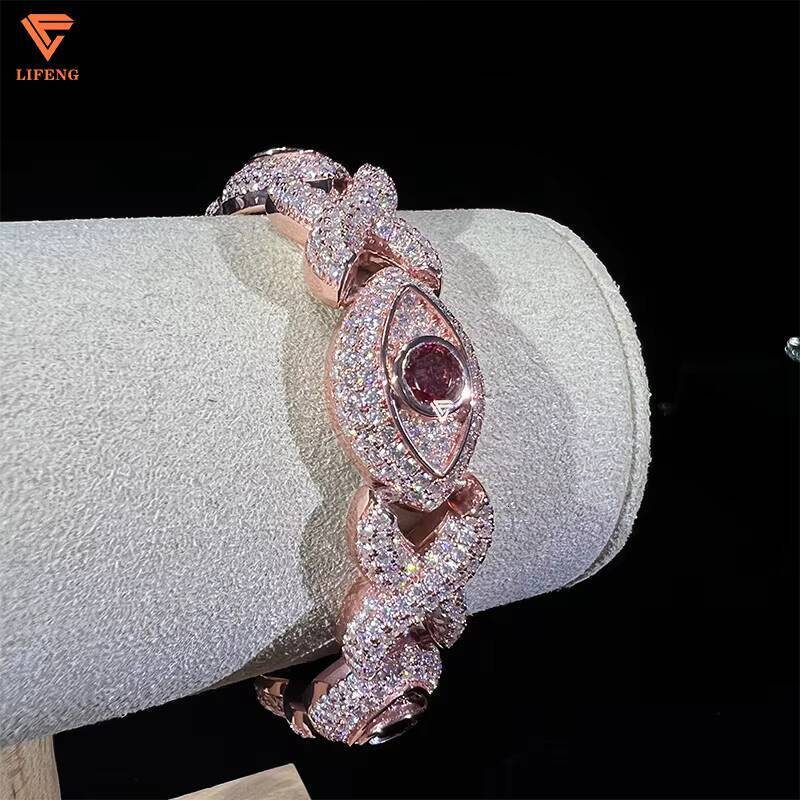 Hip Hop Men Jewelry Diamond Iced Out Infinity Bracelets 13mm Colored Moissanite Cuban Link Bracelet Cat Eye Bracelet