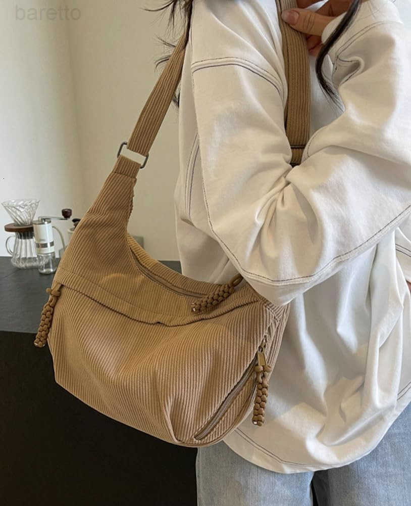 Hobo Bag for Women Men Crescent Shoulder Bag Retro Nylon Canvas Crossbody Bag Slouchy Corduroy Dumpling Bag Purse M250903