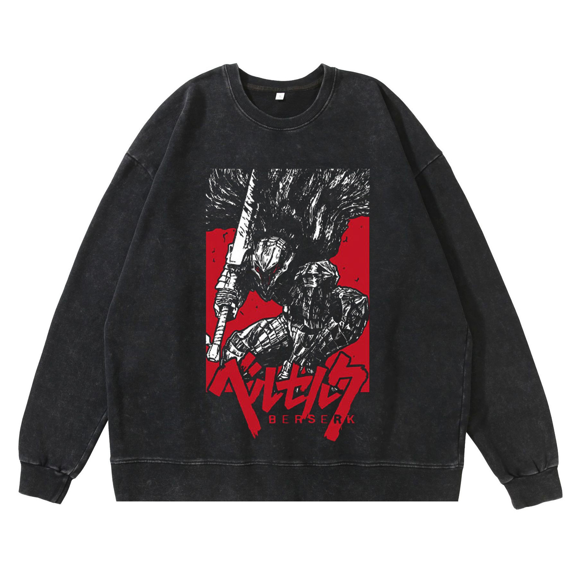 360g Heavyweight Washed Vintage Berserk Anime Street Retro Cotton Hoodie Streetwear Crewneck Hoodie - TT8262