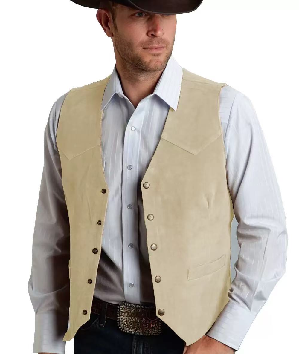 T1642 Selected Men's Suit Vest Metal Buckle Suede Vest Business Slim Spot Vest