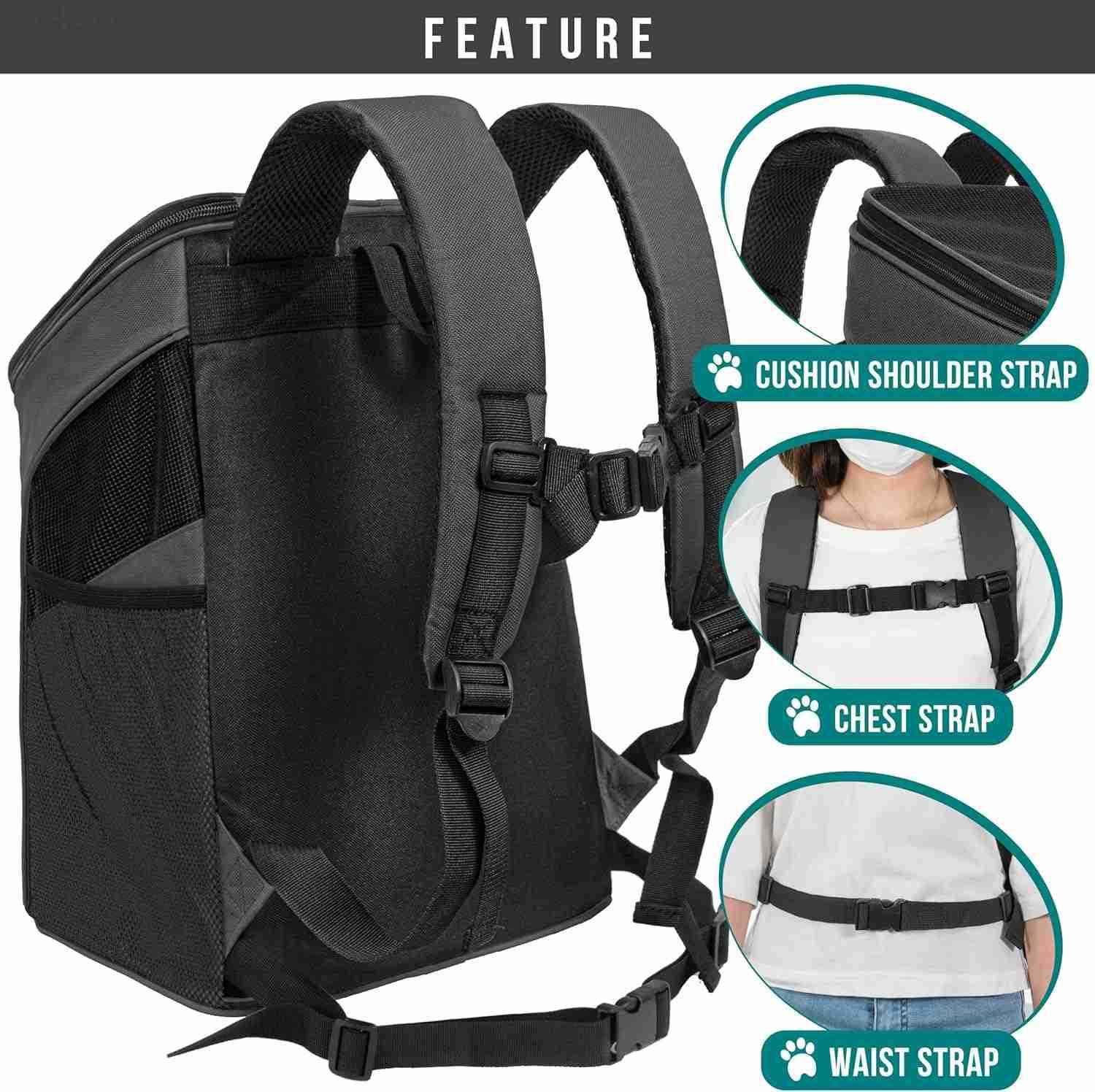 Small Dogs and Cat Backpack Carrier Airline Approved Pet Backpack Carrier Ventilated Safety Strap Buckle Support Designed for Hiking Travel Camping Ou
