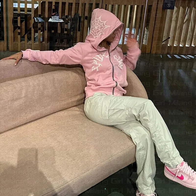 Zip Hoodie Spider web Men Print gothic Punk Sweatshirt Women hoodies Sport Coat Pullover Long Sleeve Oversized hoodie Y2k jacket 250904