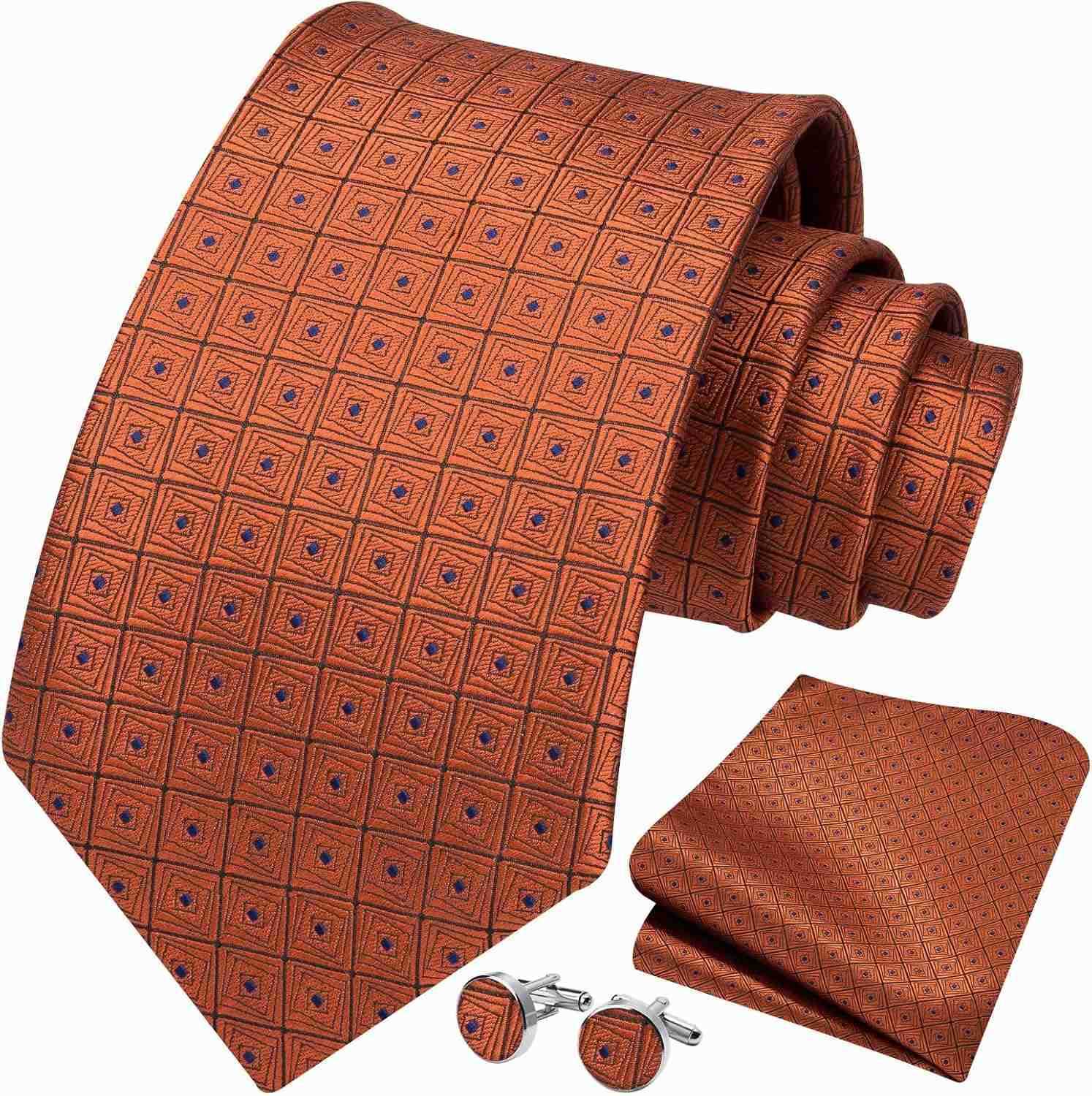 Mens Tie Set Classic Woven Ties and Pocket Square Cufflinks Set Formal Business Wedding Neckties HandkerchiefW250904