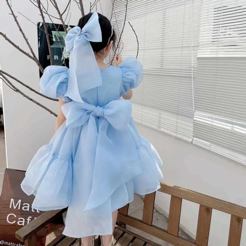 2-7Y Children Girls Summer Dress Bubble Sleeve Birthday Dresses Party Princess Gown Baby Clothes Toddler Girl Dresses Z250904
