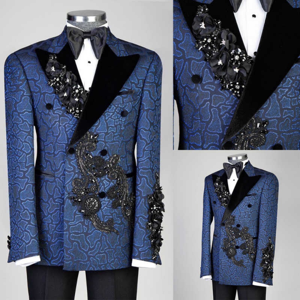 Formal Men Tuxedos Customized Beading Appliques Groom Pants Suits Fashion Birthday Party Show Wear 2 Pieces