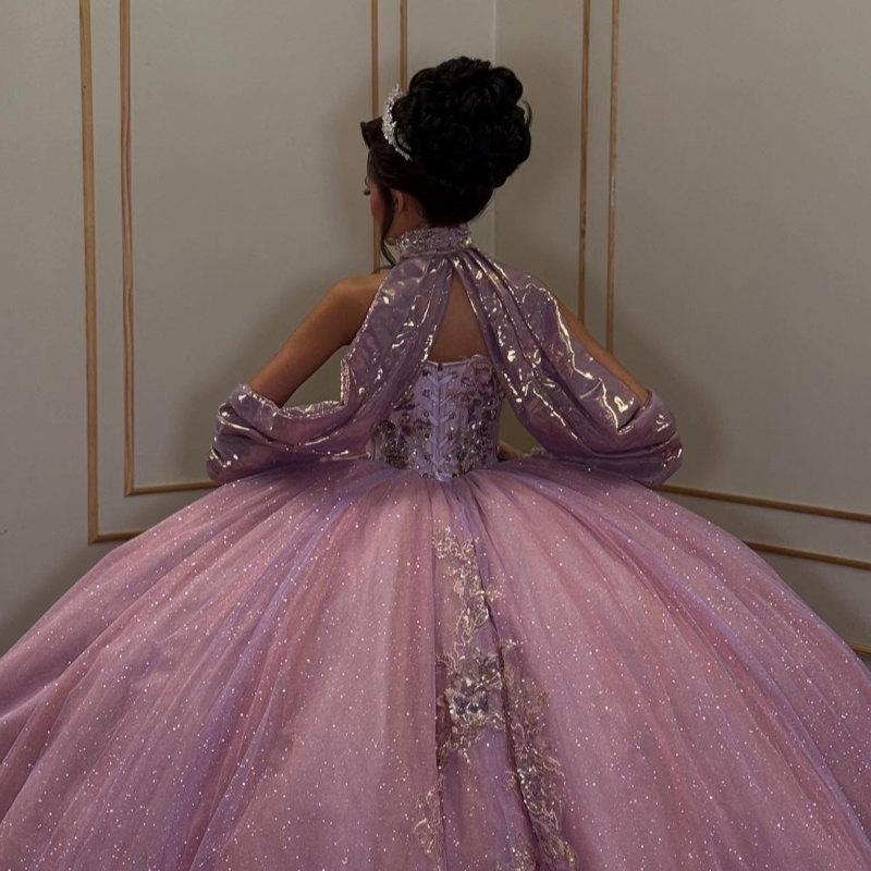 Lilac Shiny Princess Off the Shoulder Sweet 16 Dress Quinceanera Dresses Applique Lace Beads Tull Party Birthday Vestidos 15 De Anos