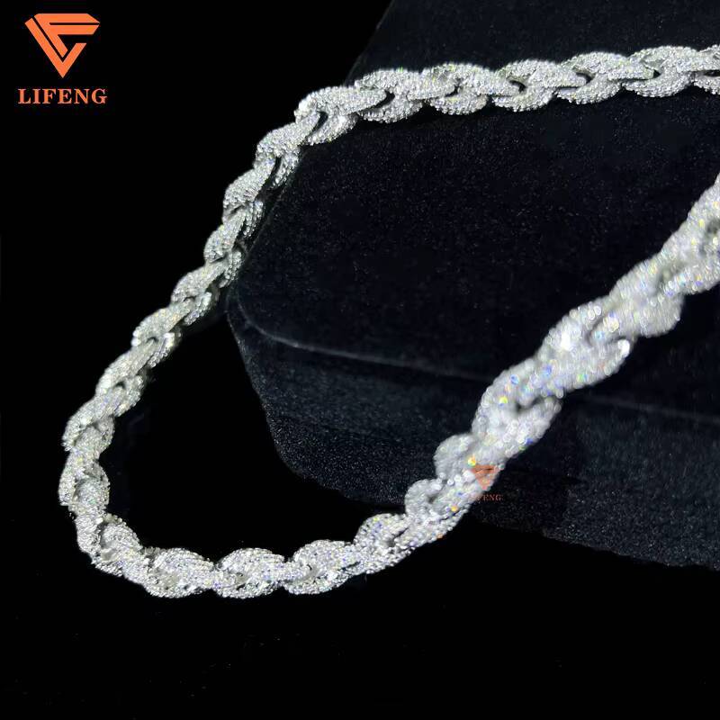 8mm 925 Silver Luxury Hip Hop Mens Rope Chain Necklace Pass Diamond Tester Moissanite for Gift Engagement Full Iced VVS1