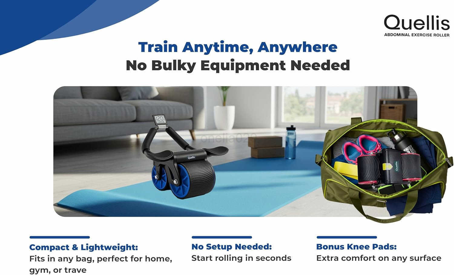 AB Roller for Men Women Core Strength Training Wheel Set with Elbow Support 2 Knee Pads Abdominal Exercise Roller for Core Stability Belly Fat Reducti