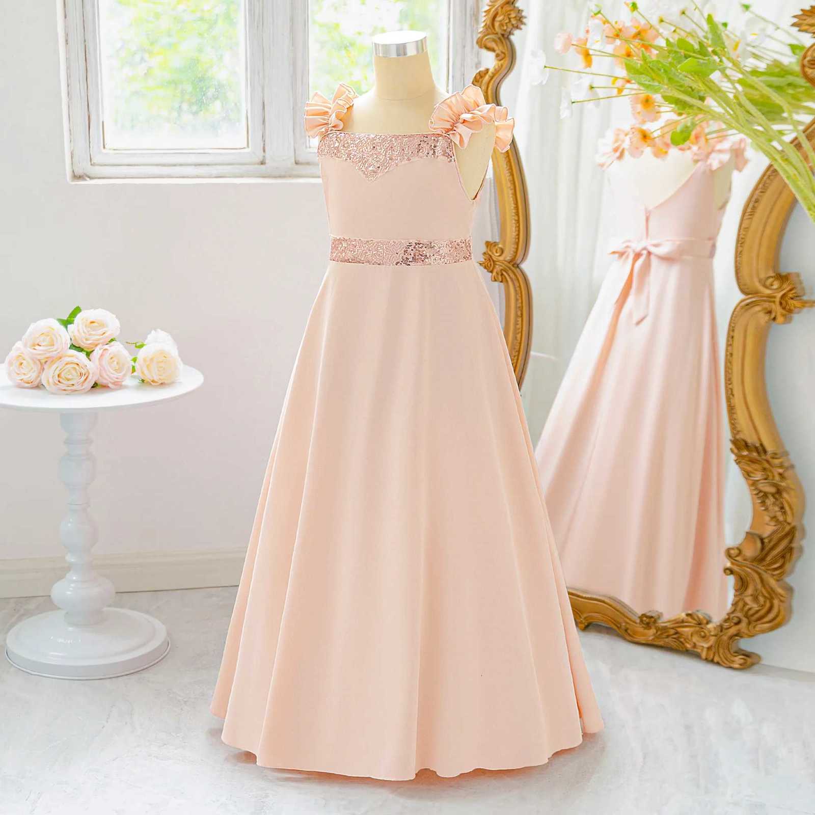 Elegant Bridesmaid Party Girls Dress Bow Sequin Wedding Birthday Princess Prom Dress for Girl Gala Baptism Pageant Gown Costumes Z250904
