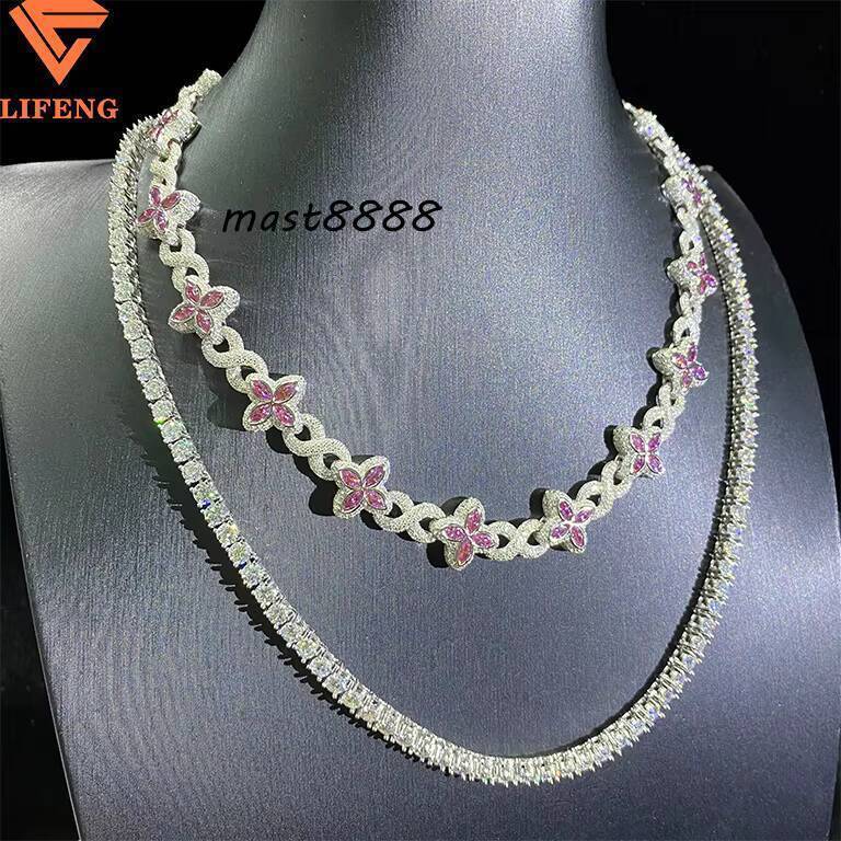 New Luxury Man Women Iced Out Fancy Chains Vvs Moissanite Diamond Four Leaf Clover Flowers Infinity Cuban Link Chain Necklace