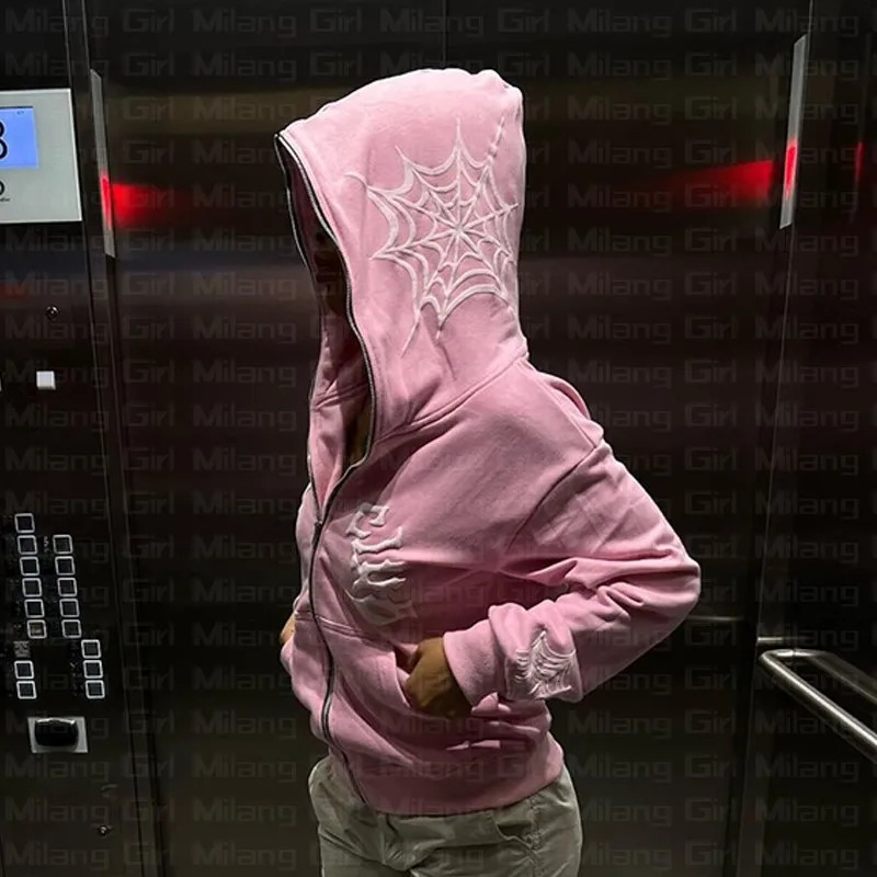 Zip Hoodie Spider web Men Print gothic Punk Sweatshirt Women hoodies Sport Coat Pullover Long Sleeve Oversized hoodie Y2k jacket 250904