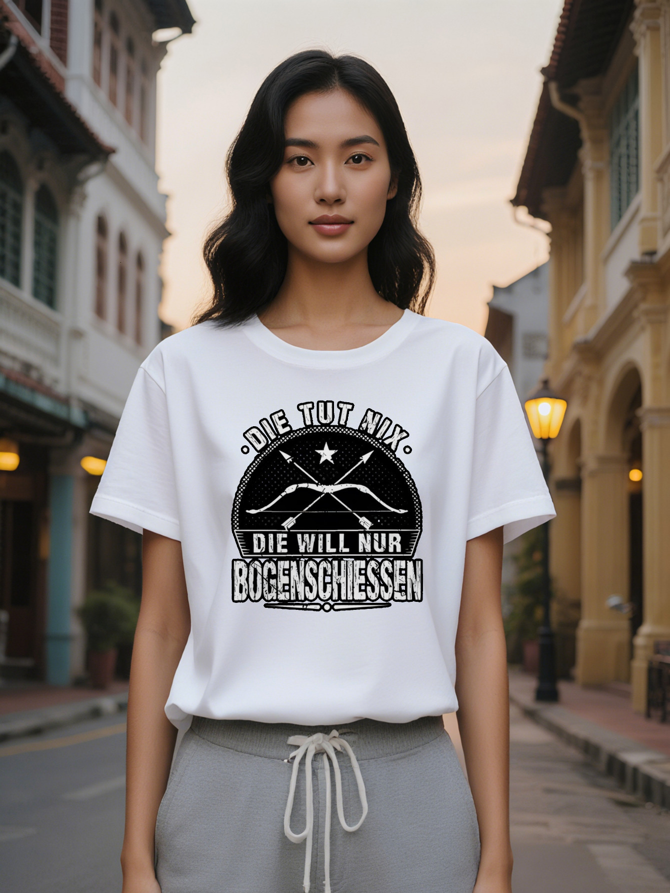 Large XL Women's Casual Versatile Round Neck T-Shirt with Pentagram and Crossed Arrows Print Die Will Only Boges Classical Design Plus Size