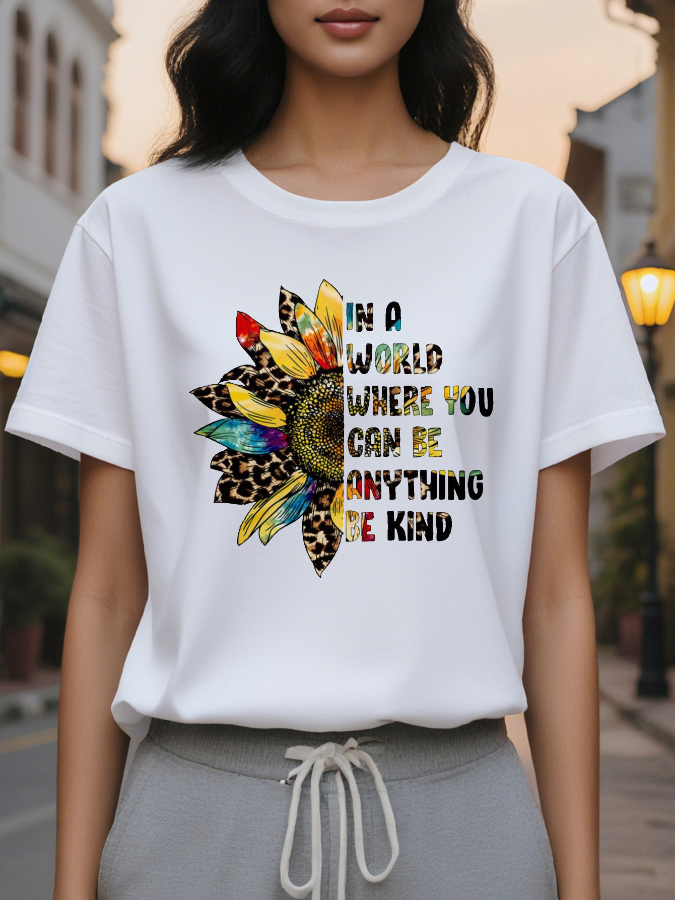 Ladies White Be Kind Sleeve T Shirt Round Neck Inspirational Information Jacket Medium Elastic Autumn Winter Daily