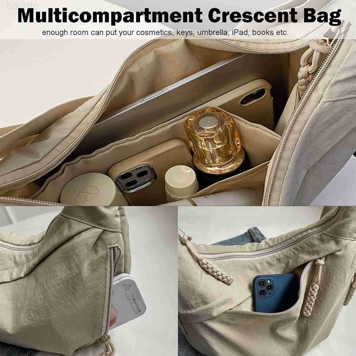 Crescent Shoulder Bag Nylon Crossbody Bag for Women Nylon Hobo Bag Slouchy Sling Purse Dumpling Bags M250903