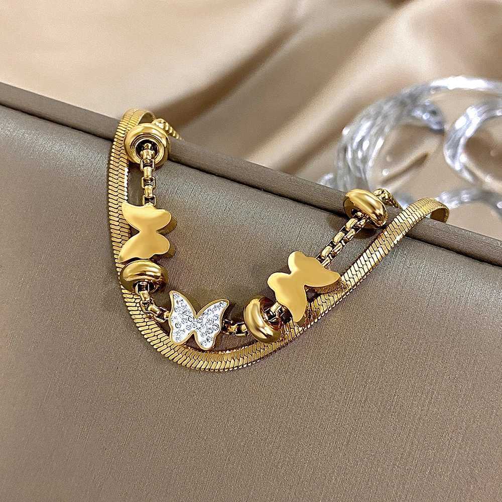 Greatera White Mud Double Bracelet For Wen Personty Art Doubledeck Chain Light Luxury Gold Color Bangle Jewelry Y250904