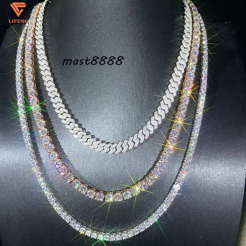 Wholesale Iced Out 10MM Moissanite Cuban Link Chain Men Hip Hop Diamond 925 Silver Cuban Necklace