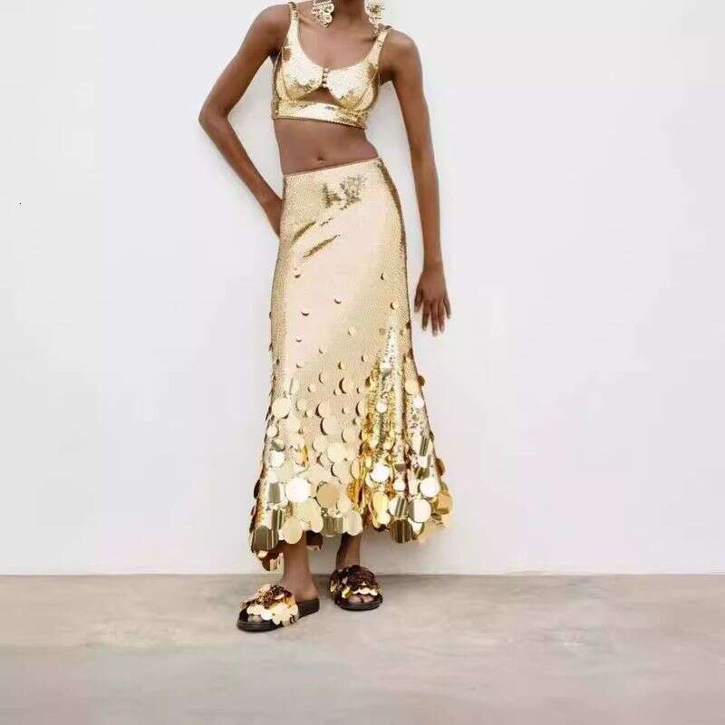 Women's Clothing Spring New Party Fashion Size Heavy Industry Large Sequins Beads Skirt C289