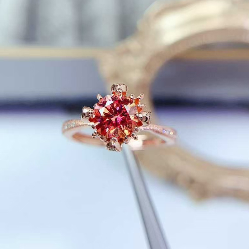 925 silver moissanite ring 6.5mm 1ct VVS grade red moissanite ring for wedding birthday gift for women