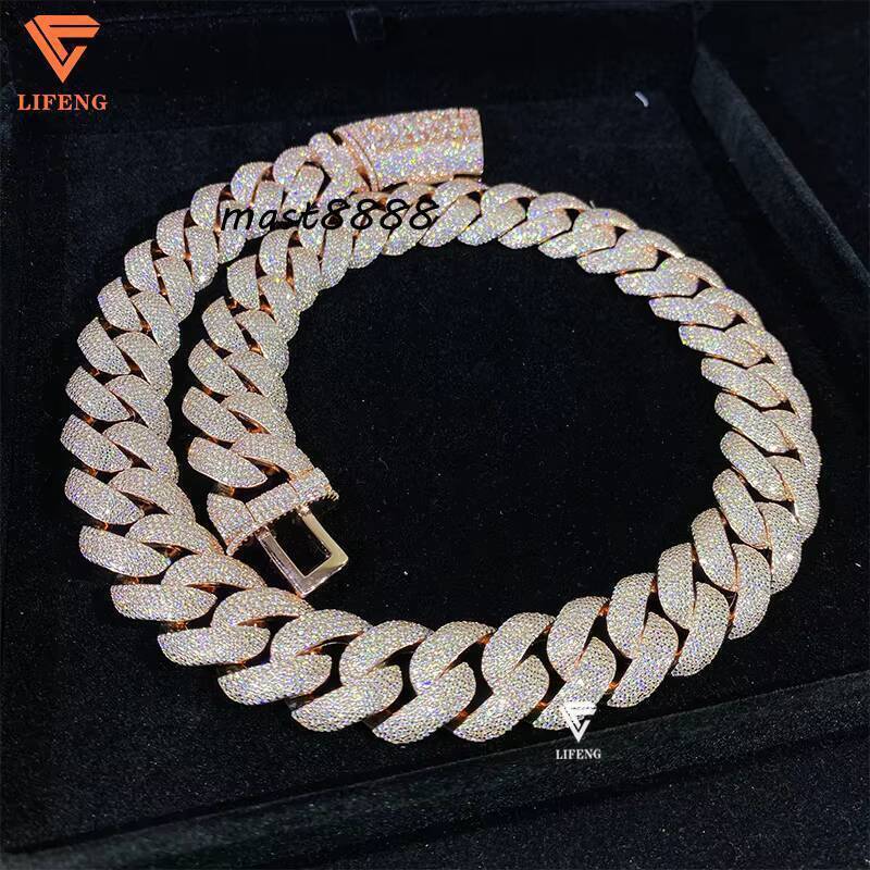 20mm Bubble Cuban Link Chain Custom Clasp Letter Name VVS Moissanite Hip Hop Fine Jewelry Rose Gold 925 Sterling Silver Necklace