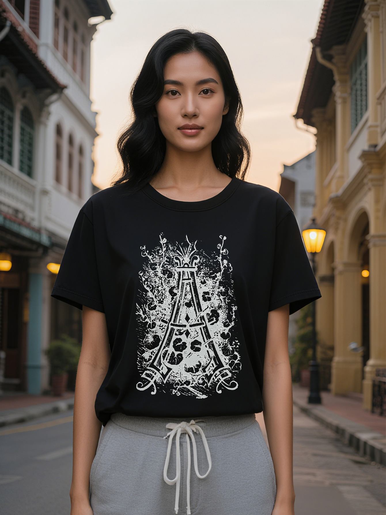 Large XL Casual Versatile Round Neck T-Shirt Print Pattern Top for Women Plus Size