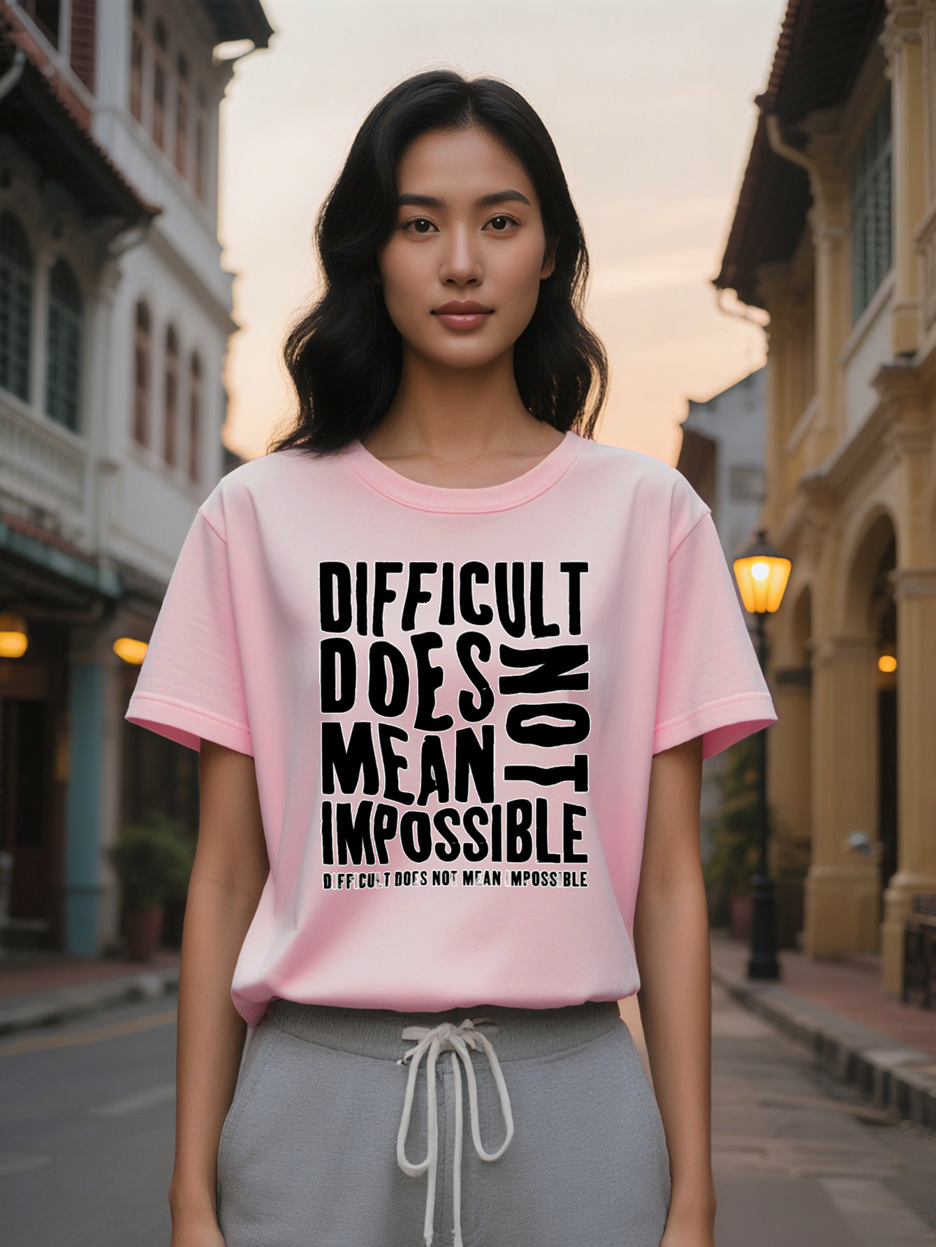 Large XL Women's Casual Versatile Round Neck T-Shirt with Black Uppercase Letter Print Stylish Top for Women Perfect as a Gift Plus Size