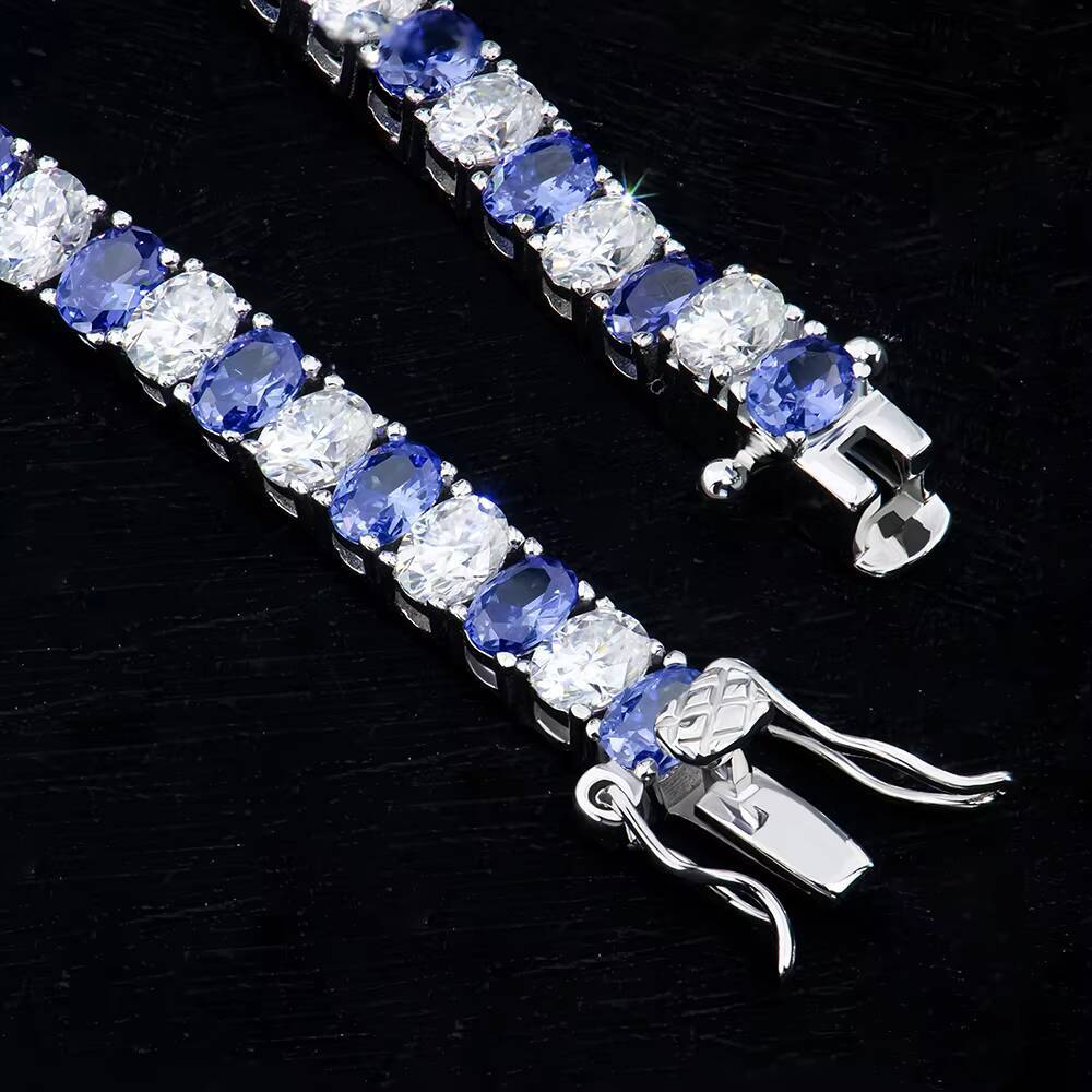 Wholesale 925 Sterling Silver Iced Out Moissanite Tennis Chain Bracelet D Color Blue Tanzanite VVS Hip Hop Style for Gift