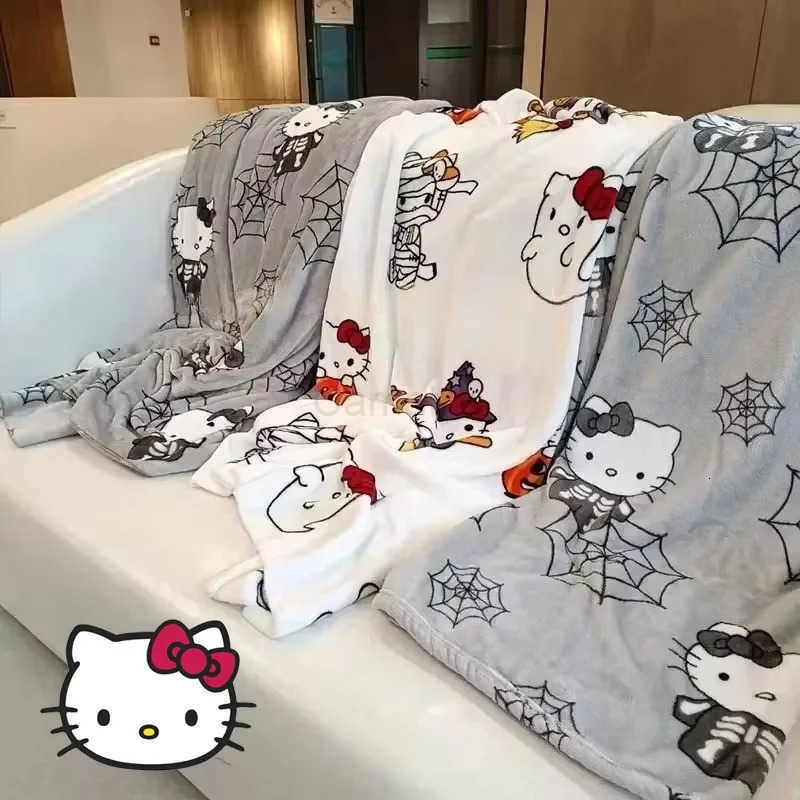 Sanrio Hello Kitty Blanket Anime Halloween Blanket Room Decor Thickened Quilt Flannel Velvet Soft Comfortable Bed Sheets L250904