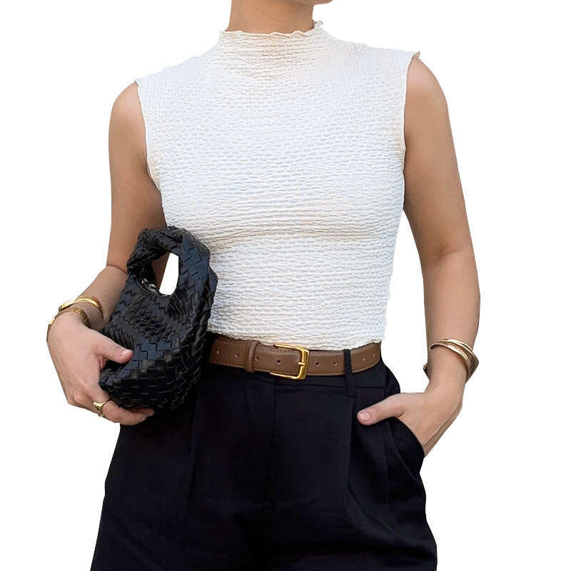 Women's Summer New Comfortable Casual Round Neck Sleeveless Vest Short Solid Color Top