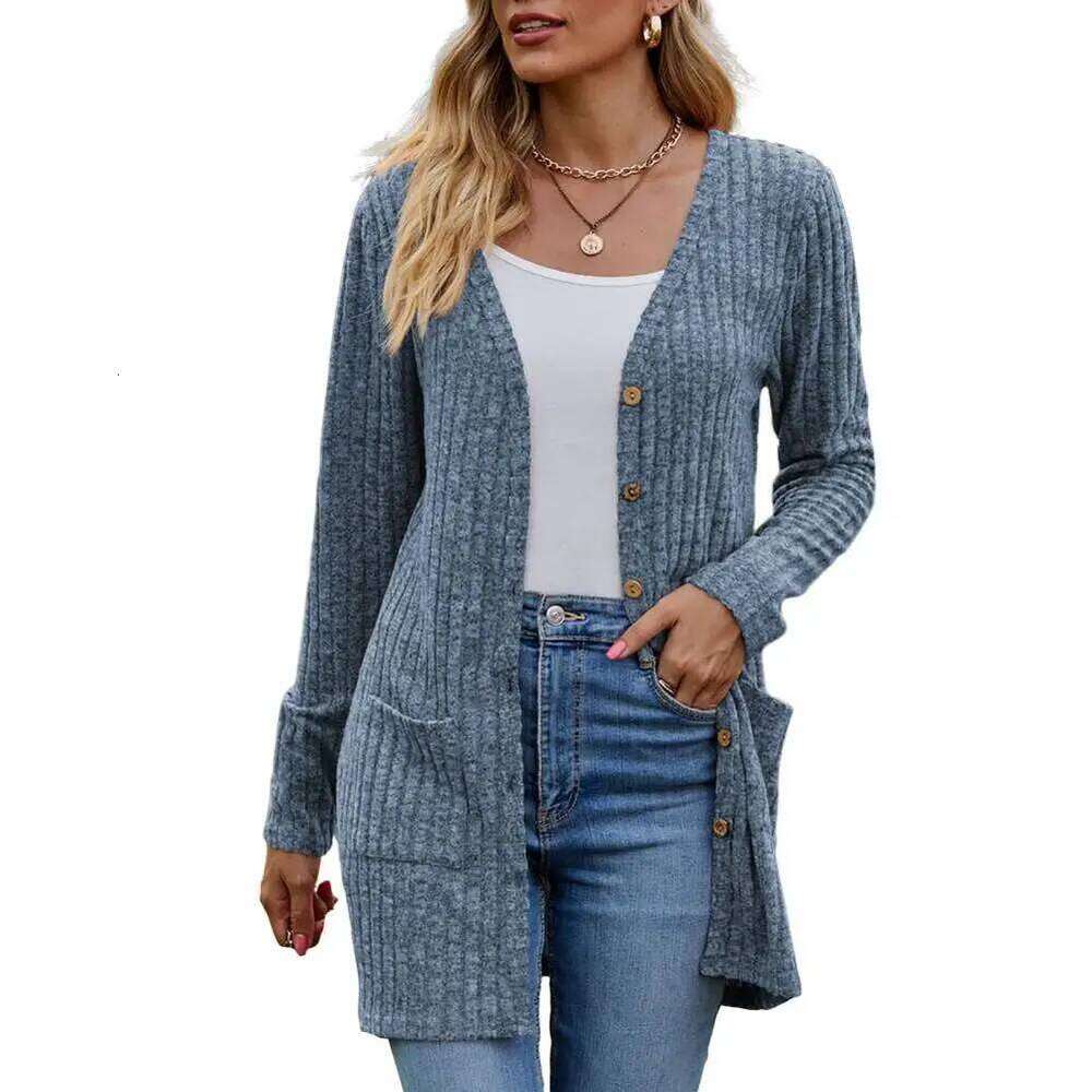 Winter Fall Women Coat Knitted Single-Breasted Sweater Elastic Pockets Warm Mid Length Lady Jacket Cardigan